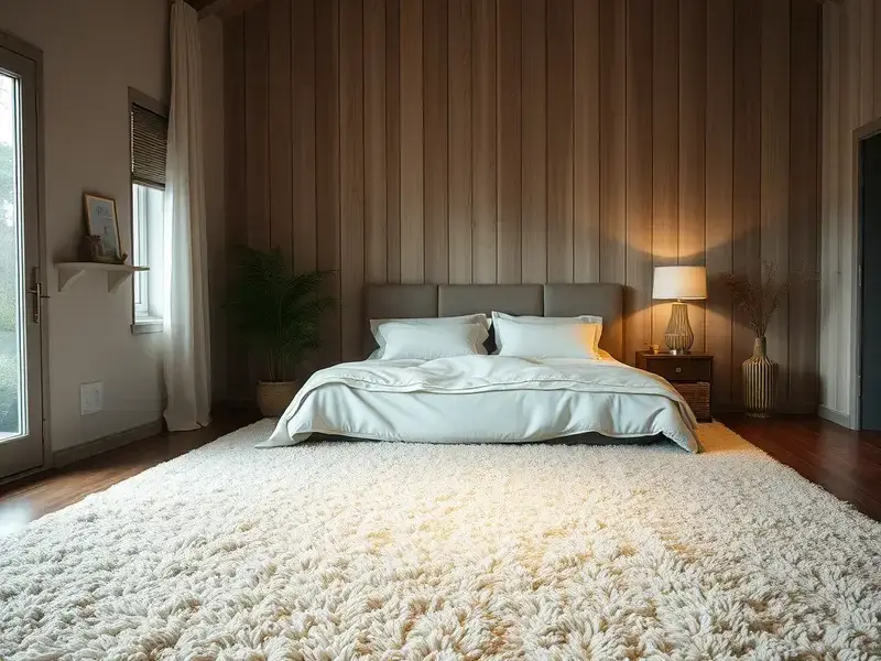 Luxurious soft carpet in cozy bedroom